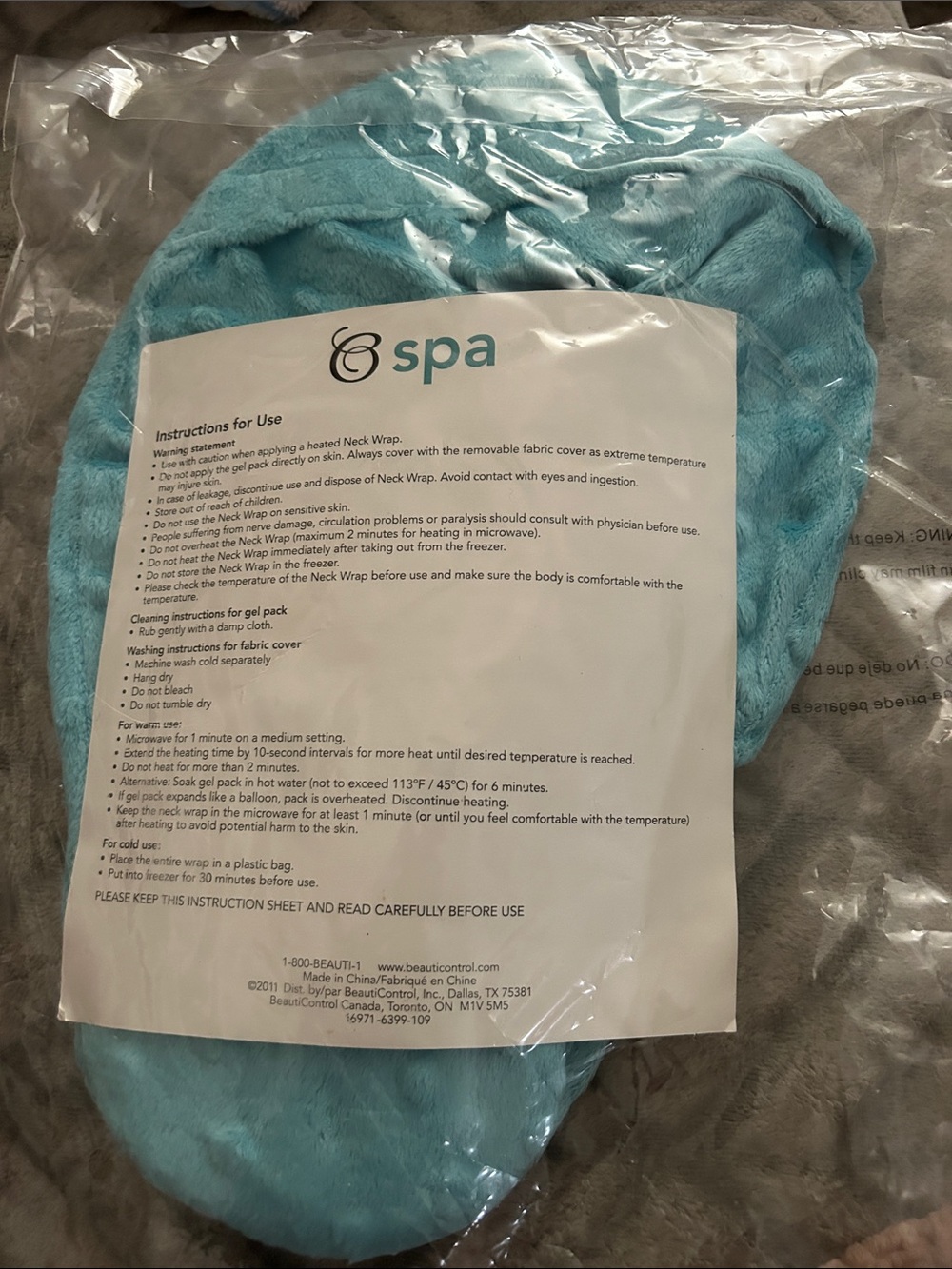 beauticontrol spa Plush Heated Neck Wrap in Aqua Blue  new